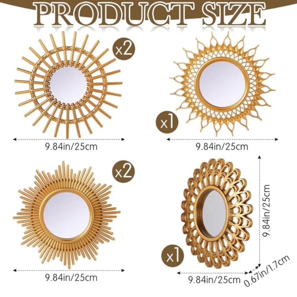 Namalu 6 Pcs Mirrors for Wall Decor, Small Circle Sun Mirrors
